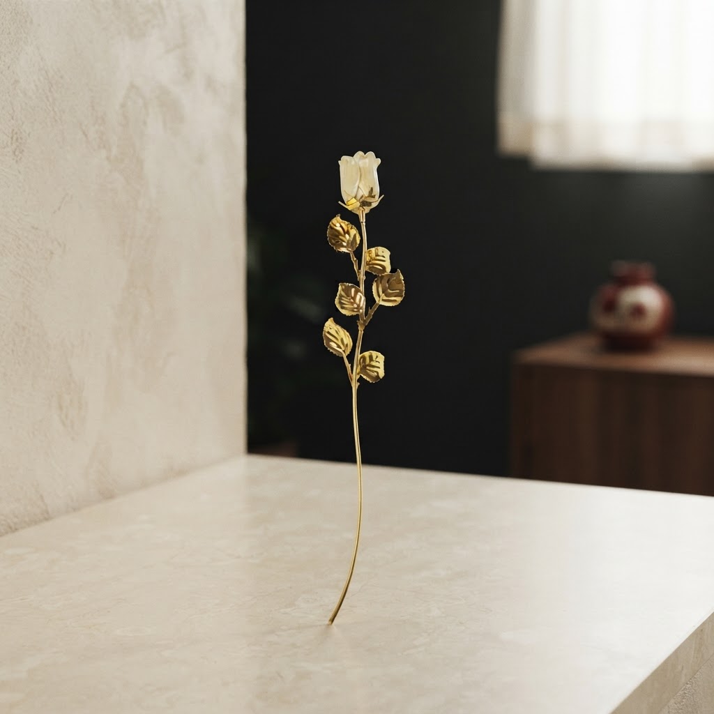ROSA IMAN TALLO ORO FLOR BLANCA — Artículos generales · Ornamentos y ataúdes · Ref. 1200003 | Ramón Chao