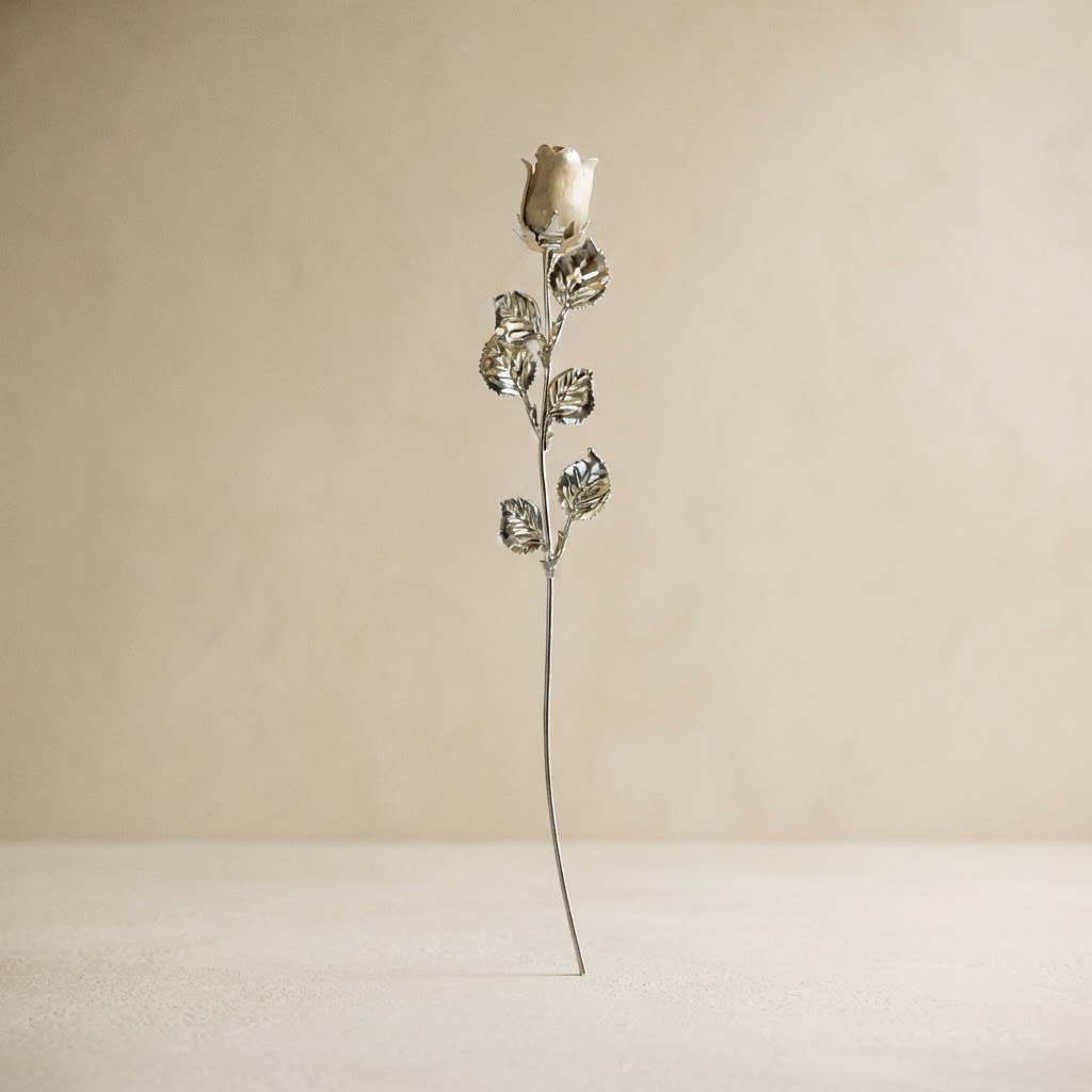 ROSA IMAN TALLO PLATA FLOR BLANCA — Artículos generales · Ornamentos y ataúdes · Ref. 1200006 | Ramón Chao
