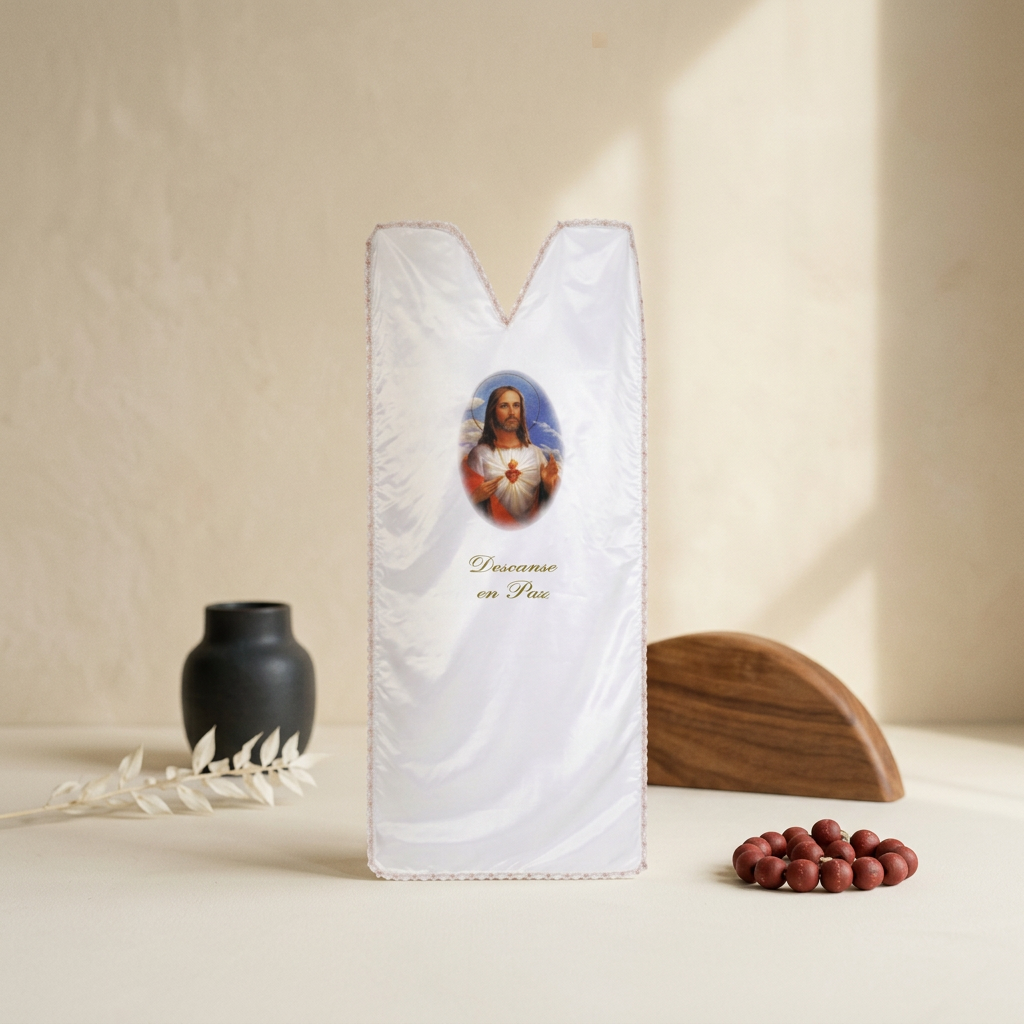 COLOUR PRINTED SATIN SHEET # SACRED HEART — Garments for the deceased · Sábanas y pañuelos · Ref. 12004 | Ramón Chao