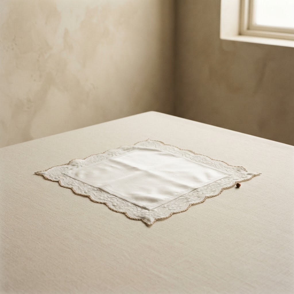 PAÑUELO SATINADO BLANCO GRABADO L/7050 — Vestimenta de cadáveres · Sábanas y pañuelos · Ref. 2551000 | Ramón Chao