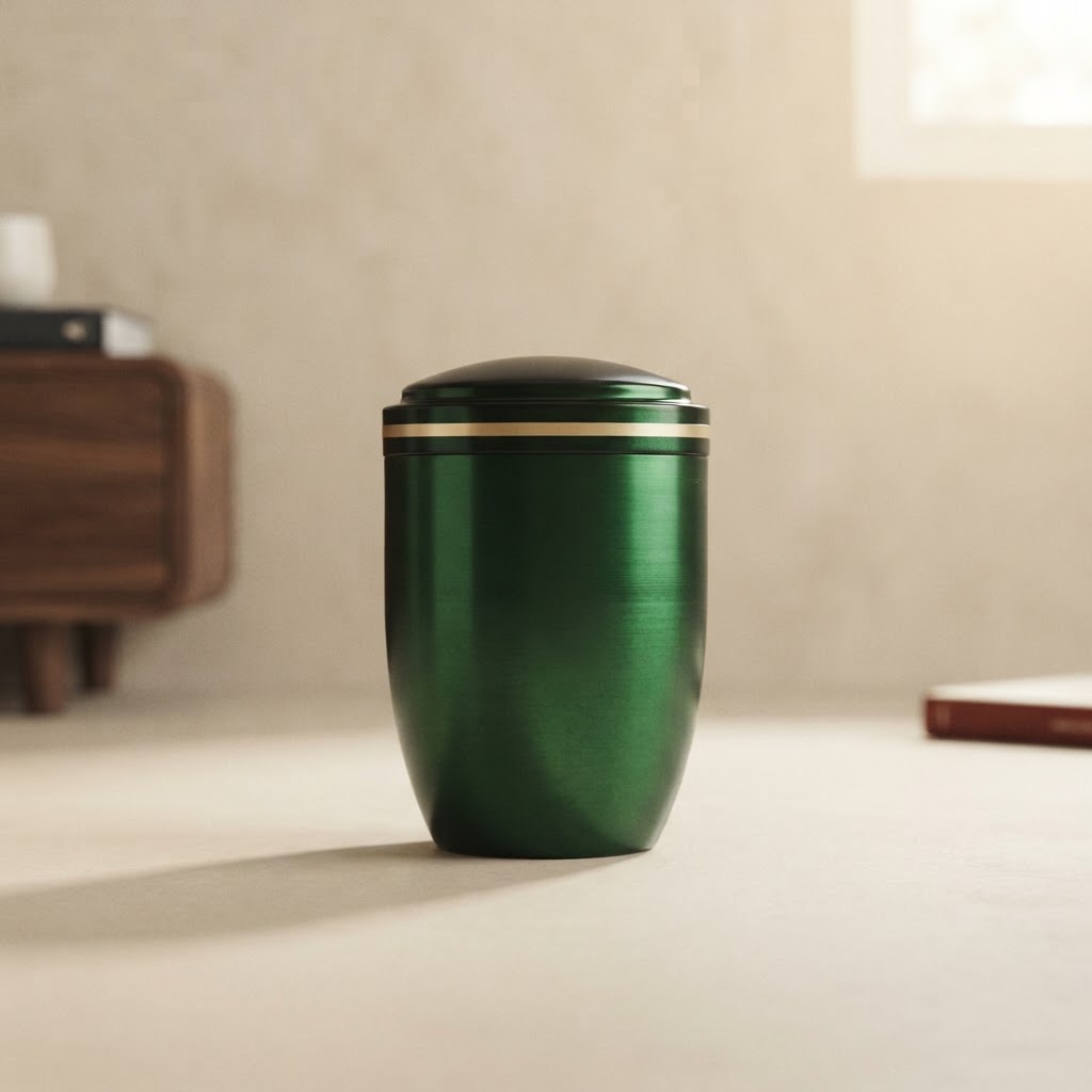 URNA COMB. ALU GATA MANDALAY # VERDE BRILLO — Incineración · Urnas metálicas · Ref. 348007 | Ramón Chao