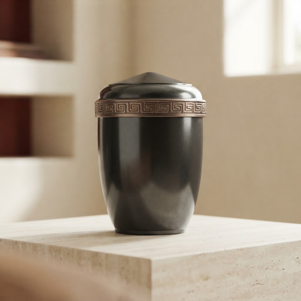URNA COMB. ALU GRECA # GRIS BRILLO — Incineración · Urnas metálicas · Ref. 349004 | Ramón Chao