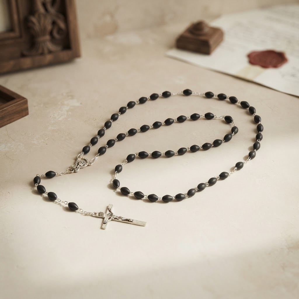 ROSARIO PLASTICO P-1 NEGRO — Vestimenta de cadáveres · Rosarios y cruces · Ref. 3594000 | Ramón Chao