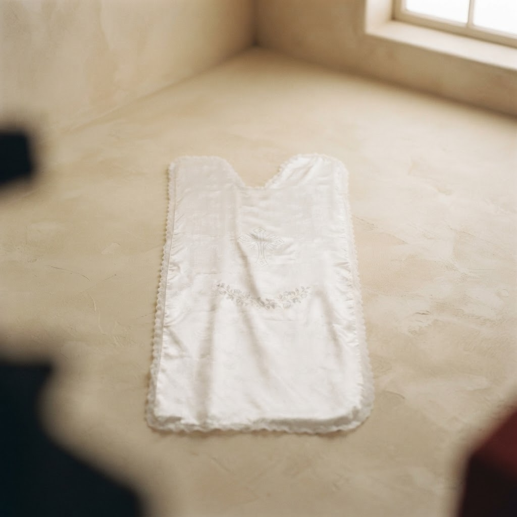 EMBOSSED SATIN SHEET # WITH CROSS AND FLOWERS — Garments for the deceased · Sábanas y pañuelos · Ref. 420001 | Ramón Chao