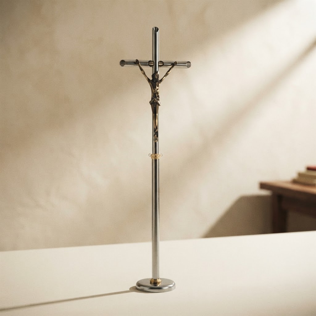 AURA - CROSS FLAT ACERINOX S/LIGHT — Chapels and trolleys · Capillas metálicas · Ref. 7471000 | Ramón Chao
