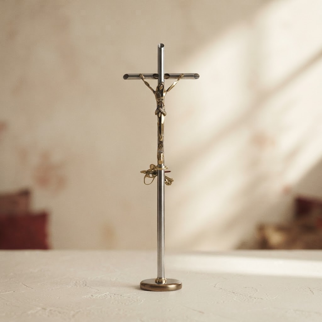 AURA - FLAT CROSS INOXIDE C/FOCO — Chapels and trolleys · Capillas metálicas · Ref. 7472000 | Ramón Chao