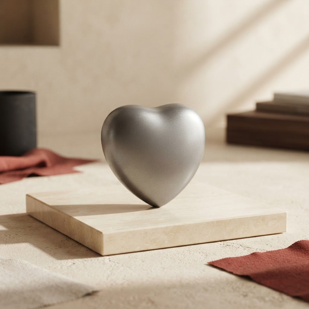 MINI URNA LATON CORAZON SENSA GRIS — Incineración · Urnas latón · Ref. 7544000 | Ramón Chao