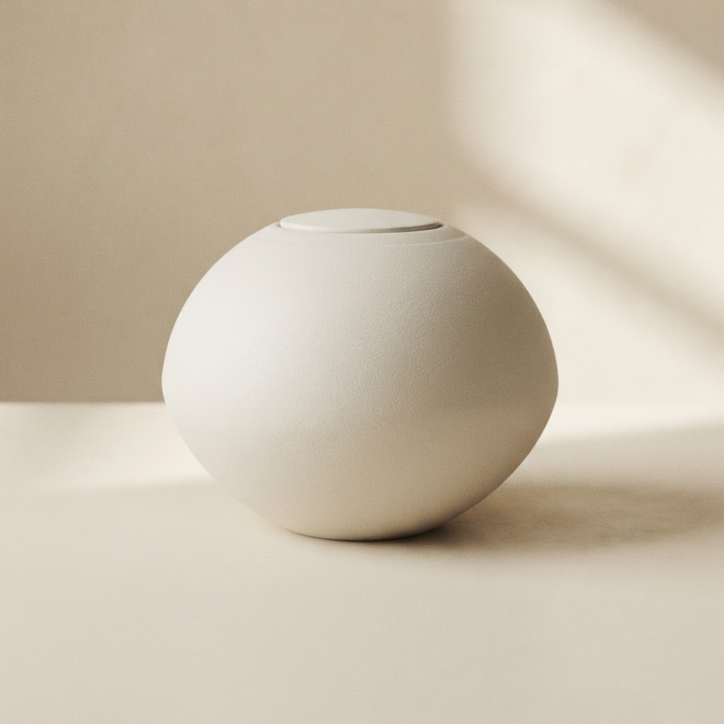 URNA ECOBIO ESFERA BASIC # BLANCO — Incineración · Urnas degradables · Ref. 7560001 | Ramón Chao