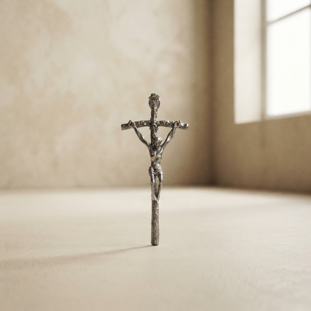 CRUZ METAL DEL PAPA PLATA — Vestimenta de cadáveres · Rosarios y cruces · Ref. 901000 | Ramón Chao